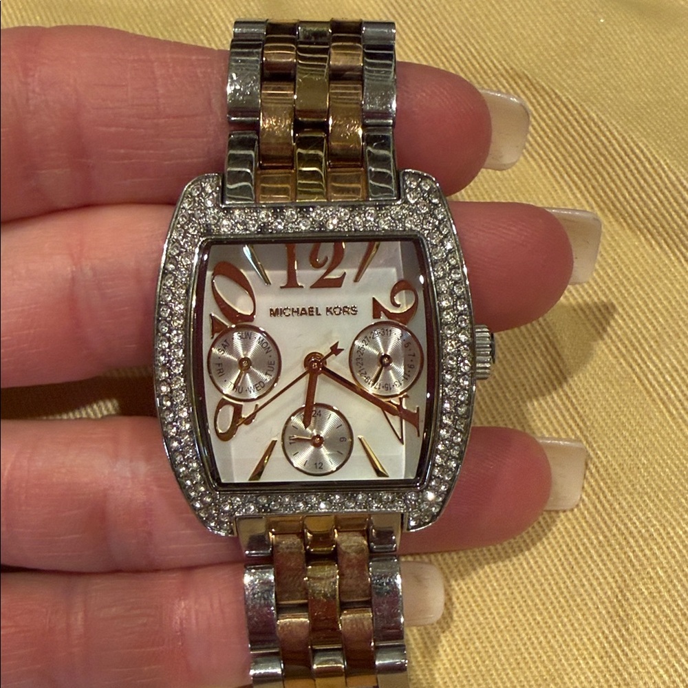 Michael Kors Women's Two-Tone Gold & Silver Crystal-Trim Bracelet Watch - Picture 2 of 2